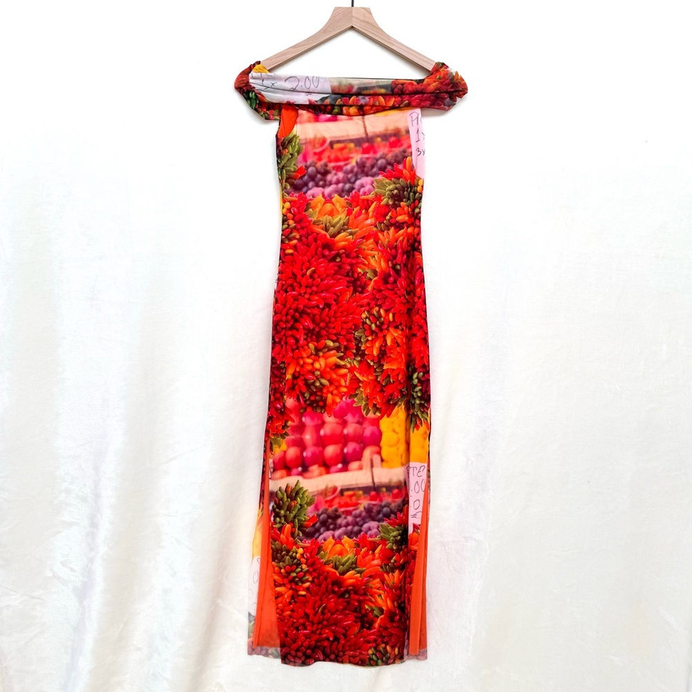 NWOT Zara Off-the-Shoulder Tulle Chili Print Maxi Dress - Picture 6 of 6